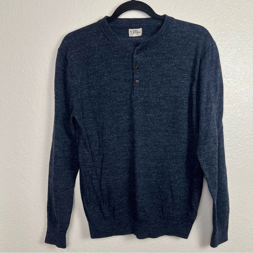 J.CREW Sweater Men’s M Cotton Silk Donegal Henley Pullover Blue‎ Flecked Preppy